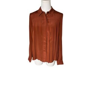 Funktional 100% Silk Rust Pleated Blouse M Long Sleeve